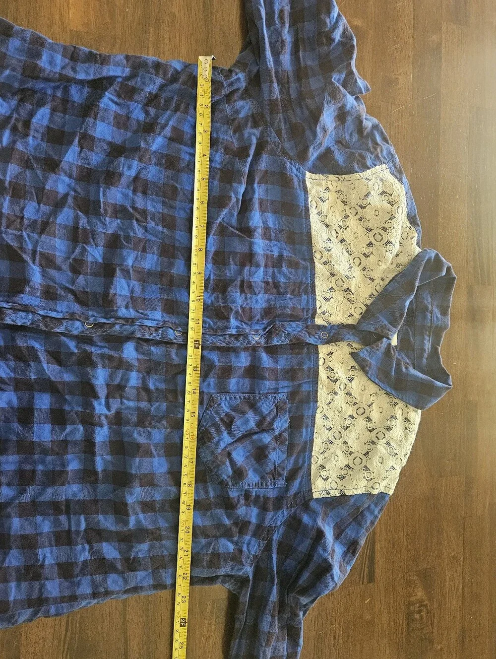 Arizona Blue Plaid Lace Yoke Button-Front Shirt Size XXL